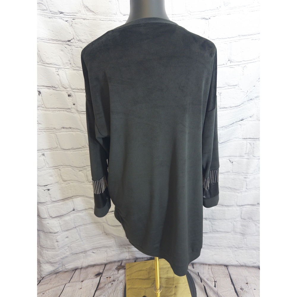 Destina Tunic Dress‎ Womens XL Black Brown Colorblock Fringe Faux Leather - Picture 6 of 11